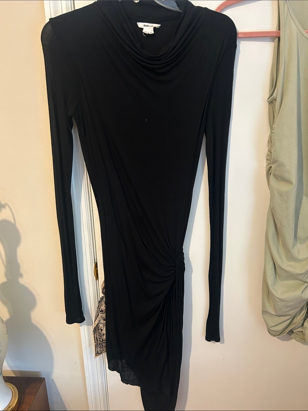 Black Asymmetric Long-Sleeve Twist Dress